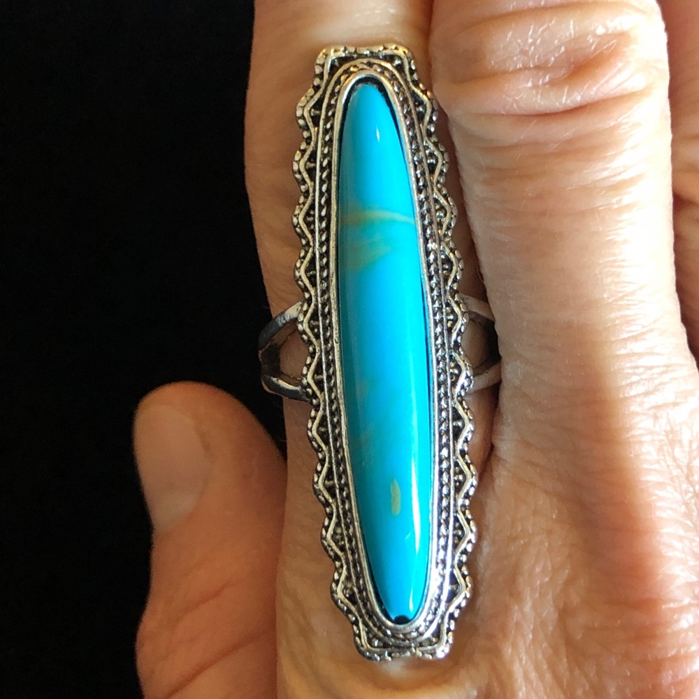 Faux Turquoise Silver Tone Women's Ring